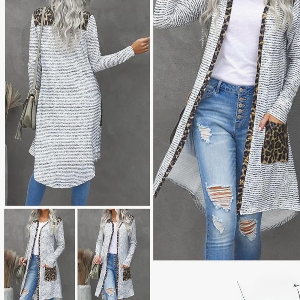 Sidefeel Striped & Leopard Print Knit Cardigan/Duster